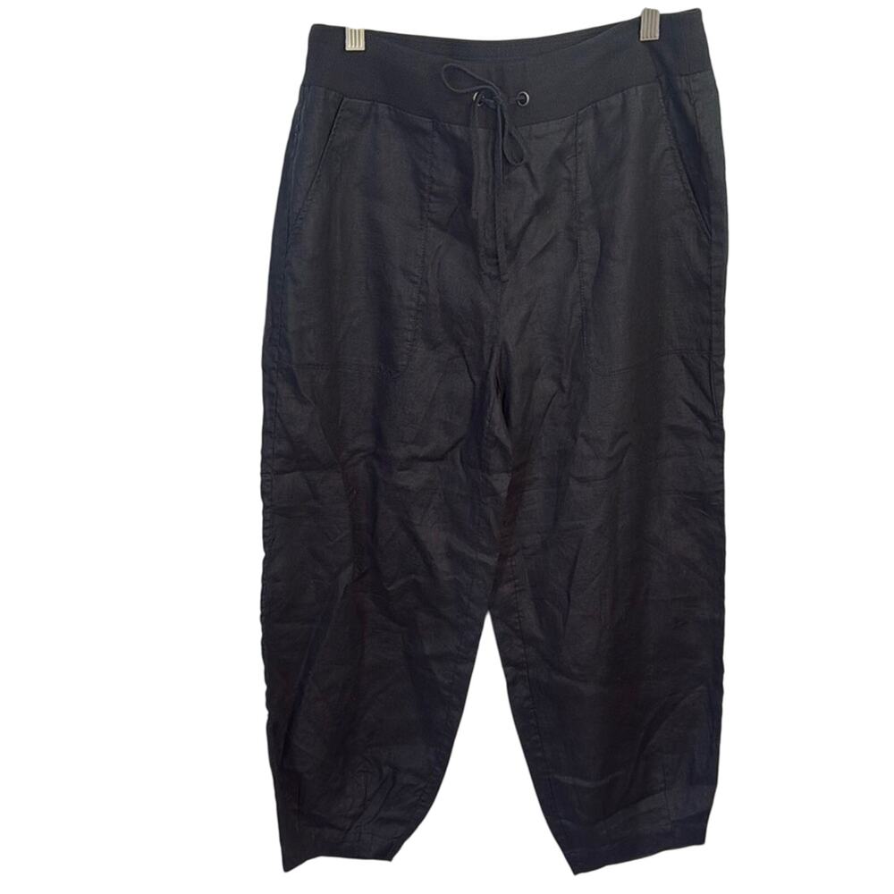 Eileen Fisher Black Casual Linen Drawstring Slouchy Pants NEW W1306 Sz XS